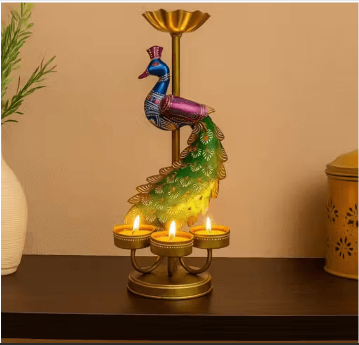 Royal Peacock Multi-Flame Diya Stand