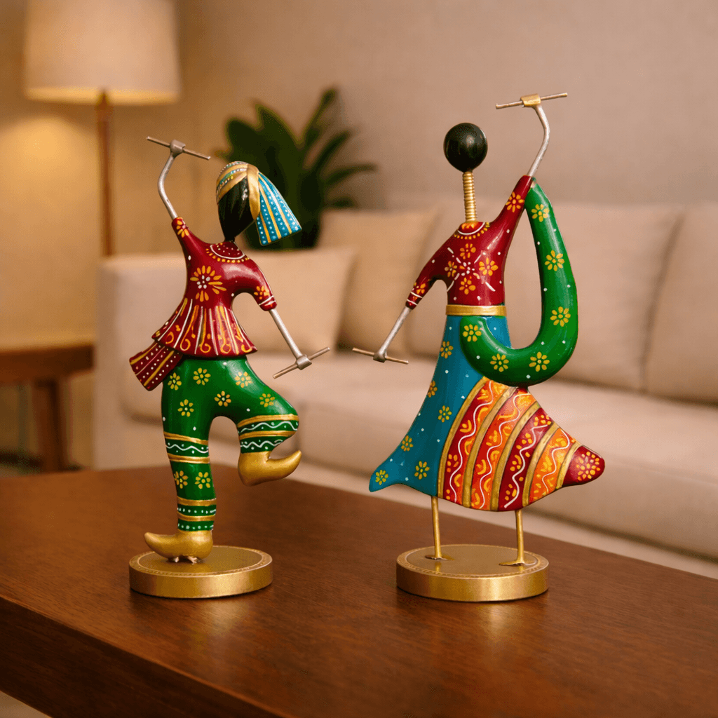 Rhythm of India Folk Dancers – Handcrafted Metal Art Sculpture Set